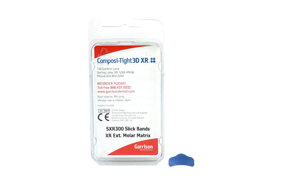 Garrison SXR300 Slick Bands XR Molar Matrices with Extension Blue 6.4 mm 60/Pk Garrison SXR300 Slick Bands XR Molar Matrices with Extension Blue 6.4 mm 60/Pk